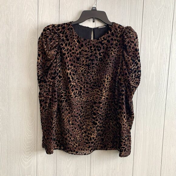 Elie Tahari Noelle Leopard Puff Sleeve Top Brown Long Sleeve Small - Picture 2 of 7